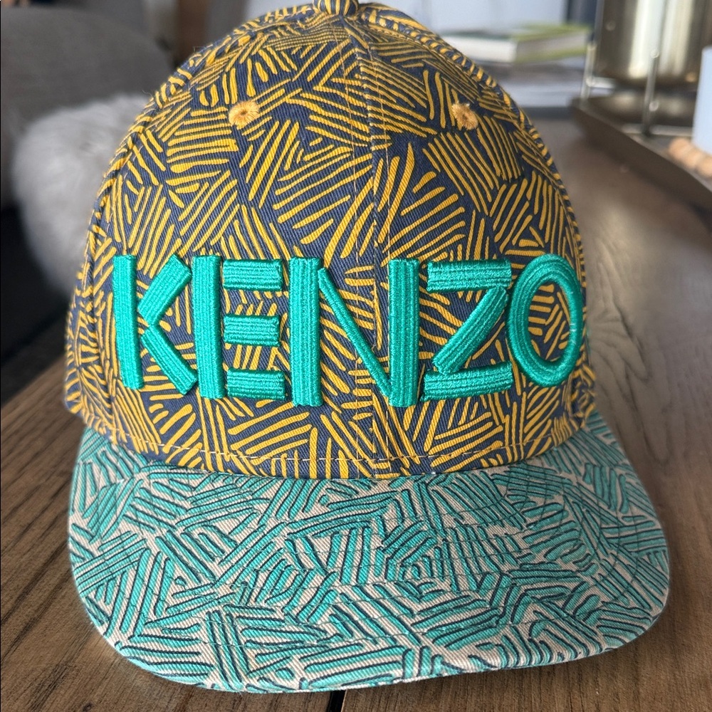 Kenzo fitted hat (7 1/2) with Teal and Yellow Pattern